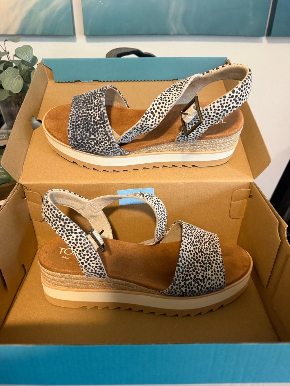 Toms Black-and-White Dapple Platform Sandals